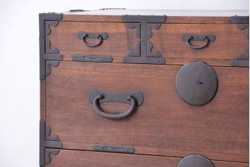 アンティーク家具　古民具・骨董　三方桜材!特別注文造りの重ね時代箪笥