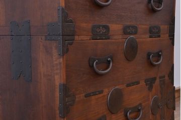 アンティーク家具　古民具・骨董　三方桜材!特別注文造りの重ね時代箪笥