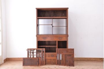 アンティーク家具　古民具・骨董　杢目の素晴らしい両面引き戸　関東水屋箪笥(茶箪笥)