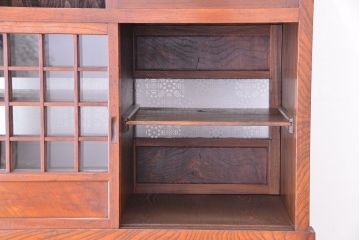 アンティーク家具　古民具・骨董　杢目の素晴らしい両面引き戸　関東水屋箪笥(茶箪笥)