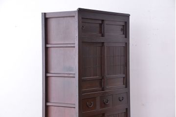 アンティーク家具　アンティーク　モダンデザインの三尺水屋箪笥(収納棚、食器棚)