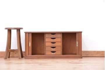 アンティーク家具　アンティーク　古いナラ材の上質なシャッター書類棚(収納棚、本立て、小引き出し)