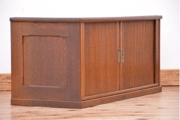 アンティーク家具　アンティーク　古いナラ材の上質なシャッター書類棚(収納棚、本立て、小引き出し)