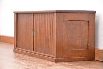 アンティーク家具　アンティーク　古いナラ材の上質なシャッター書類棚(収納棚、本立て、小引き出し)