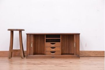 アンティーク家具　アンティーク　古いナラ材の上質なシャッター書類棚?(収納棚、本立て、小引き出し)