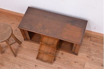 アンティーク家具　アンティーク　古いナラ材の上質なシャッター書類棚?(収納棚、本立て、小引き出し)