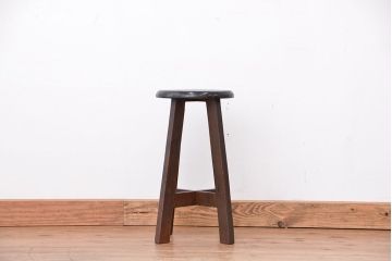 アンティーク家具　アンティーク　古いナラ材のスツール(丸イス、丸椅子)