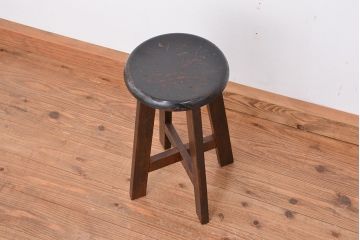 アンティーク家具　アンティーク　古いナラ材のスツール(丸イス、丸椅子)