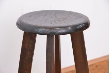 アンティーク家具　アンティーク　古いナラ材のスツール(丸イス、丸椅子)