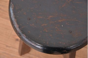 アンティーク家具　アンティーク　古いナラ材のスツール(丸イス、丸椅子)