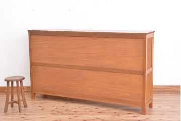 アンティーク家具　1970年代　古い学校の脚付き薄型ガラス収納棚(食器棚、本棚、飾り棚)