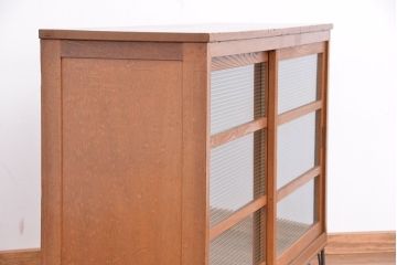 アンティーク家具　1970年代　古い学校の鉄脚モールガラス収納棚?(食器棚・本棚)