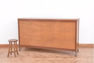 アンティーク家具　1970年代　古い学校の鉄脚モールガラス収納棚?(食器棚・本棚)