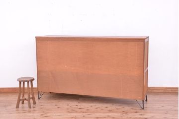 アンティーク家具　1970年代　古い学校の鉄脚モールガラス収納棚?(食器棚・本棚)