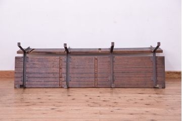 アンティーク家具　古材無垢材を使った　背もたれ付　シンプル長イス・ベンチ(長椅子)【大】