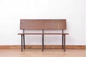 アンティーク家具　★古材無垢材を使った背もたれ付シンプル長イス・ベンチ(長椅子)【小】