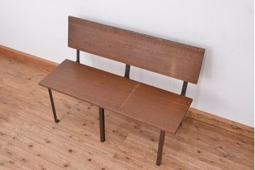 アンティーク家具　★古材無垢材を使った背もたれ付シンプル長イス・ベンチ(長椅子)【小】