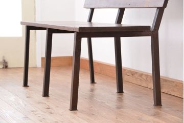 アンティーク家具　★古材無垢材を使った背もたれ付シンプル長イス・ベンチ(長椅子)【小】