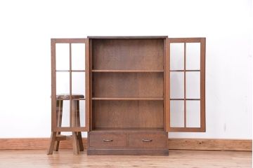 アンティーク家具　アンティーク　古いナラ材の小振りでシンプルな本箱(収納棚)
