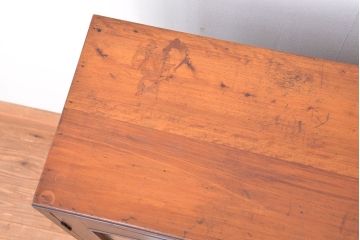 アンティーク家具　★アンティーク　古い木の引出し付ダイヤガラス扉の本箱(収納棚)