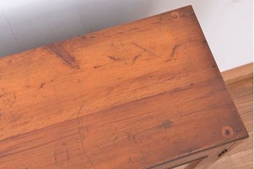 アンティーク家具　★アンティーク　古い木の引出し付ダイヤガラス扉の本箱(収納棚)