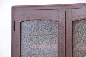 アンティーク家具　★アンティーク　古い木の引出し付ダイヤガラス扉の本箱(収納棚)