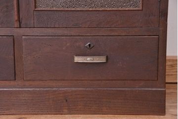 アンティーク家具　★アンティーク　古い木の引出し付ダイヤガラス扉の本箱(収納棚)