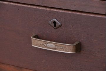 アンティーク家具　★アンティーク　古い木の引出し付ダイヤガラス扉の本箱(収納棚)