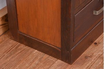 アンティーク家具　★アンティーク　古い木の引出し付ダイヤガラス扉の本箱(収納棚)
