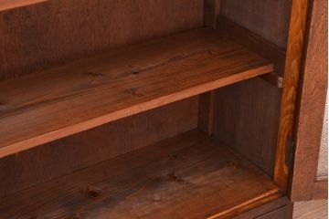 アンティーク家具　★アンティーク　古い木の引出し付ダイヤガラス扉の本箱(収納棚)