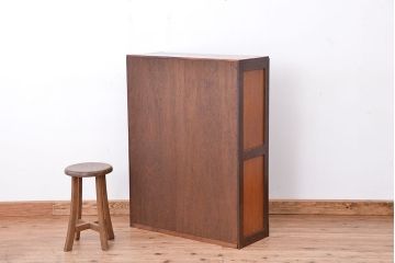 アンティーク家具　★アンティーク　古い木の引出し付ダイヤガラス扉の本箱(収納棚)