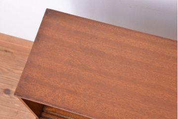 アンティーク家具　アンティーク　モールガラス引き戸の鉄脚付戸棚?(ガラス収納棚)
