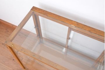 レトロ家具　昭和レトロ　4枚引き戸の大きなガラスケース(ショーケース)