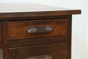 アンティーク家具　アンティーク　古いナラ材のシックな色合いの片袖机