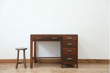 アンティーク家具　アンティーク　古いナラ材のシックな色合いの片袖机?