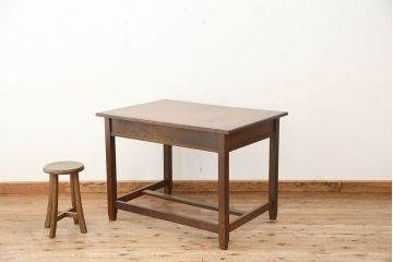 レトロ家具　昭和レトロ 古い木のかわいいアンティーク平机(テーブル・作業台)