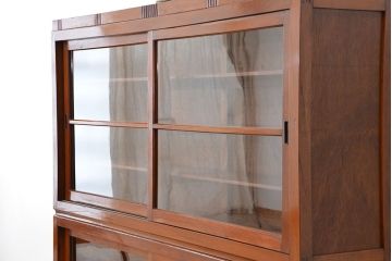 レトロ家具　昭和レトロ シンプルな二段重ね大型収納棚(ガラスケース/食器棚)