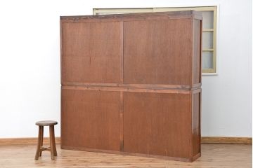 レトロ家具　昭和レトロ シンプルな二段重ね大型収納棚(ガラスケース/食器棚)