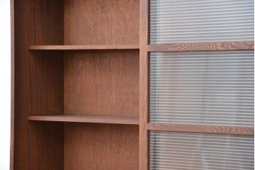 アンティーク家具　アンティーク モールガラス引き戸の大きな戸棚(ガラス収納棚、本棚)