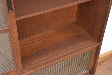 アンティーク家具　アンティーク モールガラス引き戸の大きな戸棚(ガラス収納棚、本棚)