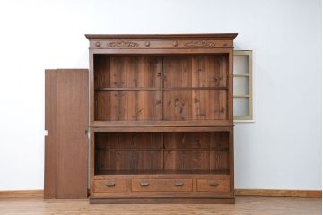 アンティーク家具　アンティーク 大正ロマン 古い洋館の特大二段重ね飾り棚(陳列棚)