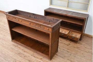 アンティーク家具　アンティーク 大正ロマン 古い洋館の特大二段重ね飾り棚(陳列棚)
