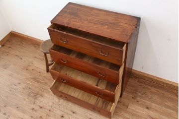 レトロ家具　昭和レトロ　三方欅のアンティーク4杯引き出し(チェスト)(時代箪笥)