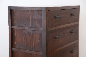 レトロ家具　アンティーク　レトロな桐と杉の鉄脚付4杯引き出し(チェスト)(タンス、箪笥)