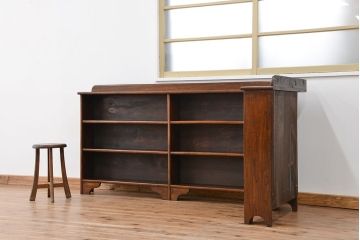 アンティーク家具　イギリスアンティーク　古いオーク材のL型コーナーシェルフ(飾り棚/本棚)(ブックシェルフ)
