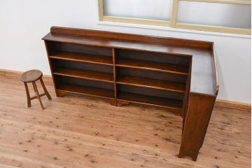 アンティーク家具　イギリスアンティーク　古いオーク材のL型コーナーシェルフ(飾り棚/本棚)(ブックシェルフ)