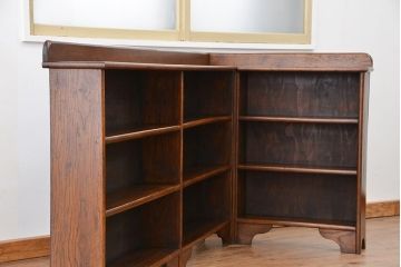 アンティーク家具　イギリスアンティーク　古いオーク材のL型コーナーシェルフ(飾り棚/本棚)(ブックシェルフ)
