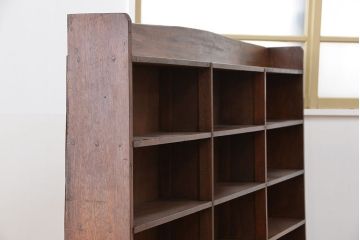 アンティーク家具　収納力抜群!古い木のアンティーク本棚(陳列棚)(飾り棚、ブックシェルフ)