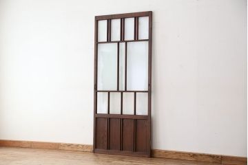 昭和レトロ　古い木のアンティーク色ガラス入りドア?(扉/ガラス扉)