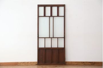 昭和レトロ　古い木のアンティーク色ガラス入りドア?(扉/ガラス扉)